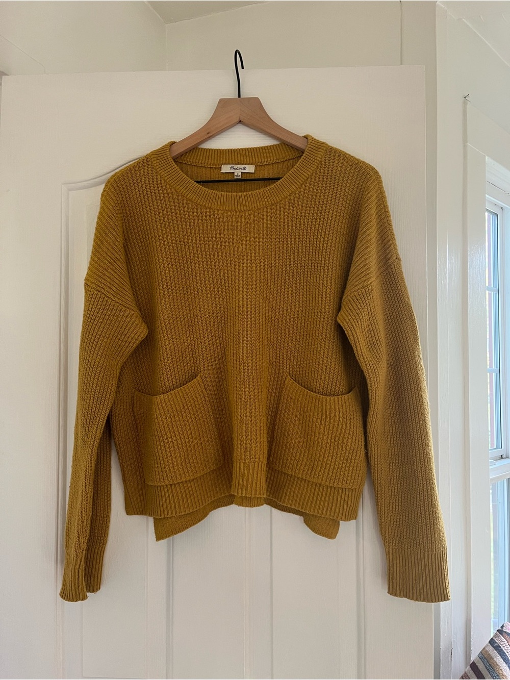 Madewell Golden Mustard Ribbed Pocket Crewneck Sweater